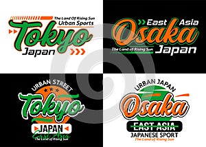 Set Tokyo Osaka urban style typeface collection, for print on t shirts etc.