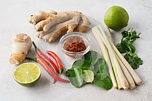 Set of Tom Yum soup basic ingredients for cooking