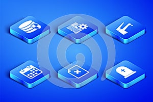 Set Tombstone with cross, Database protection, Delete file document, Calendar, Server setting and Water tap icon. Vector