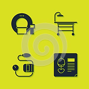 Set Tomography, X-ray shots, Blood pressure and Operating table icon. Vector