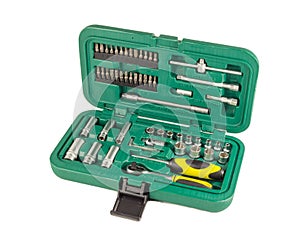 Set of tools in a case