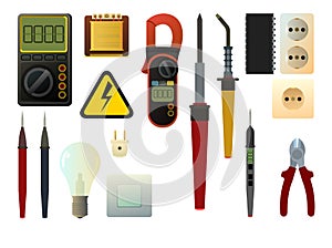 Set of Tools for electrician. Repair of radio electronic and microprocessor equipment. Spare parts components and