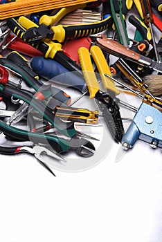 Set of tools on grey metal background