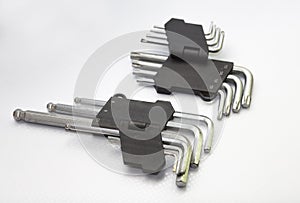 set of tools, hexagons and stars, close-up