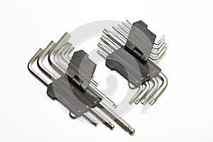 set of tools, hexagons and stars, on a white