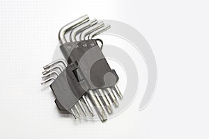 set of tools, hexagons and stars, close-up