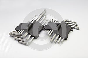 set of tools, hexagons and stars, on a white