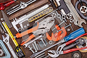 Set of tools. Home tool kit. Everyday instruments. Work stuff. Mend and repair.