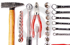 Set of tools over white isolated background