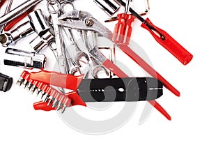 Set of tools over white isolated background
