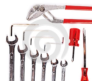 Set of tools over white isolated background