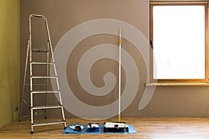 Set of tools for painting wall at home