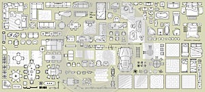 Set top view for interior icon design. Floor plan. Architecture plan with furniture in top view. The layout of the apartment. Vect