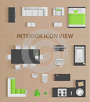 Set top view for interior icon design. Isolated Vector Illustration.