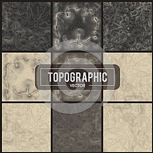 Set of Topographic map contour backgrounds. Topo map with elevation. Contour map vector. Geographic World Topography map
