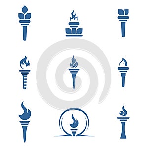 Set of torch logo design symbols template, Fire torch victory championship flame flat vector icons