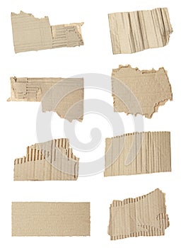 Set of torn cardboard pieces on background