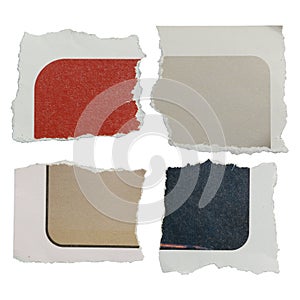 Set of torn magazine paper with halftone graphic on white background with clipping path