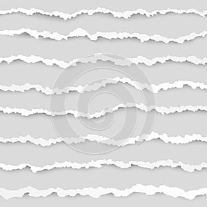 Set of torn paper stripes element. Abstract paper texture with damaged edge. Vector illustration