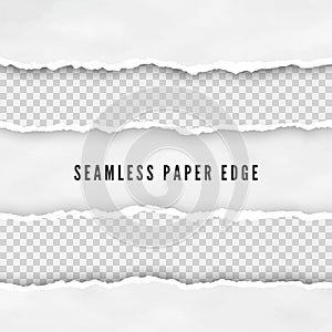 Set of torn seamless paper borders. Abstract paper texture with damaged edge. Vector illustration isolated on transparent