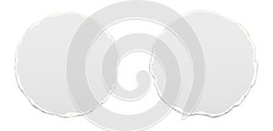 Set of torn white round note, notebook paper pieces stuck on white background. Vector illustration