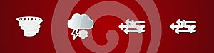 Set Tornado, Cloud with snow and lightning, Wind and rain icon. Vector