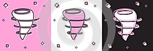 Set Tornado icon isolated on pink and white, black background. Vector Illustration