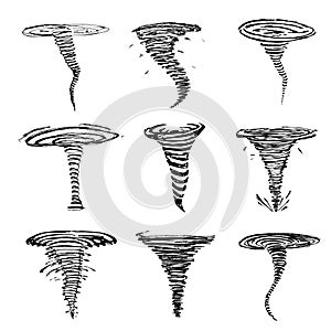 Set of tornado icons sketch. Vector