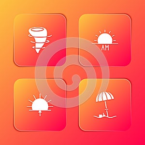 Set Tornado, Sunrise, and protective umbrella for beach icon. Vector