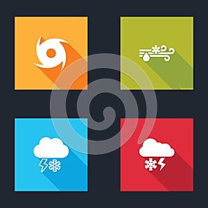 Set Tornado, Wind and rain with snow, Cloud lightning and icon. Vector