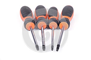 Set of torx screwdrivers on a white background
