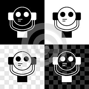 Set Tourist binoculars icon isolated on black and white, transparent background. Binoculars telescope on the observation