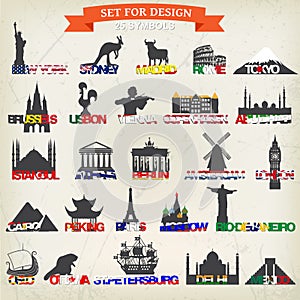 Set of tourist symbols. vector illustration. The most famous tourist place