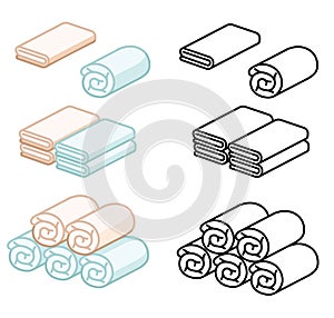 Set of towel vector illustration. Folded towels in flat cartoon and line icon style. Soft color towel. line towel.Towel roll for s photo