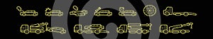 Set of towing car cartoon icon design template with various models. vector illustration isolated on black background