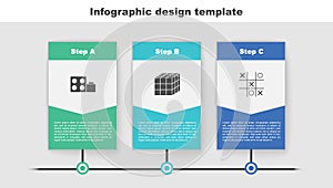 Set Toy building block bricks, Rubik cube and Tic tac toe game. Business infographic template. Vector