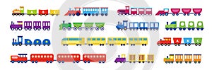 Set of toy train on white background. Vector cartoon train for kids in flat style