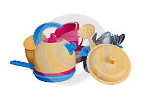 Set of toy utensils isolated,kitchen toys on a white background