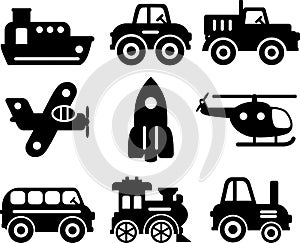 Set of toys transportation - vector silhouette