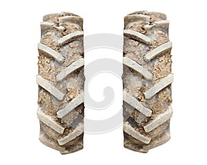 Set of tractor wheels with soil and dirt