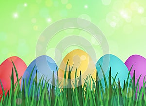 Set of traditional Easter eggs among the grass