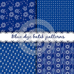 Set of traditional Hungarian blue dye batik patterns