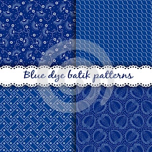 Set of traditional Hungarian blue dye batik patterns