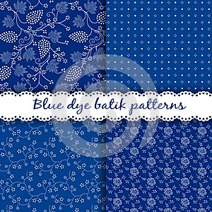 Set of traditional Hungarian blue dye batik patterns