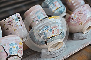 Set of traditional Japanese art ceramic bowls