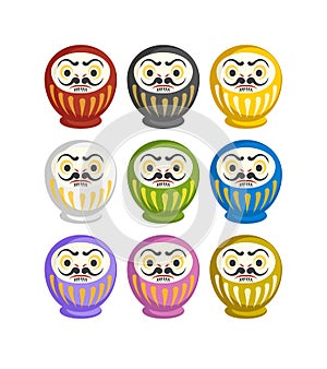 Set of traditional japanese Daruma dolls. Flat vector.