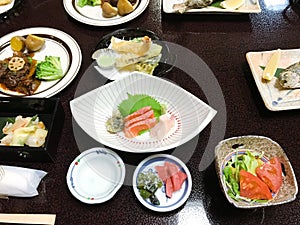 Set of traditional Japanese style food
