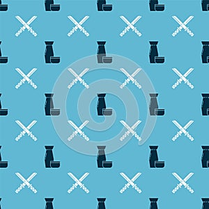 Set Traditional Japanese tea ceremony and Traditional Japanese katana on seamless pattern. Vector