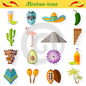 Set of traditional national symbols of Mexico