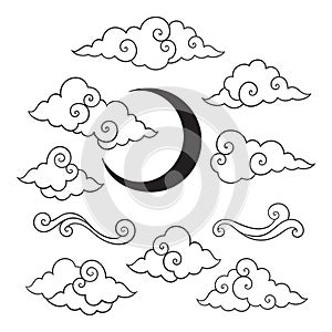 Set of traditional oriental clouds ornament vector isolated elements collection